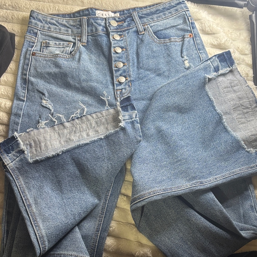 Cello Light Blue High-Rise Distressed Wide-Leg Jeans